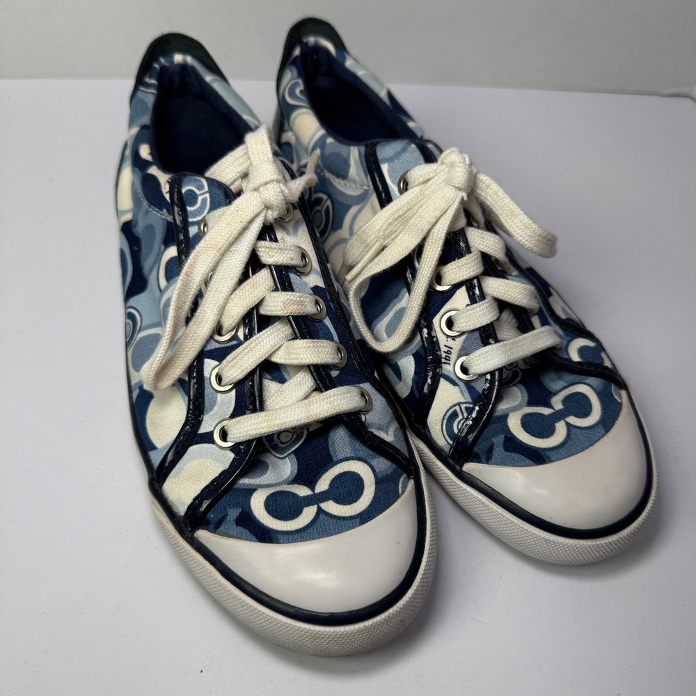 Coach Barrett Signature Canvas Low Top Sneakers Blue White Women's Size 6.5B